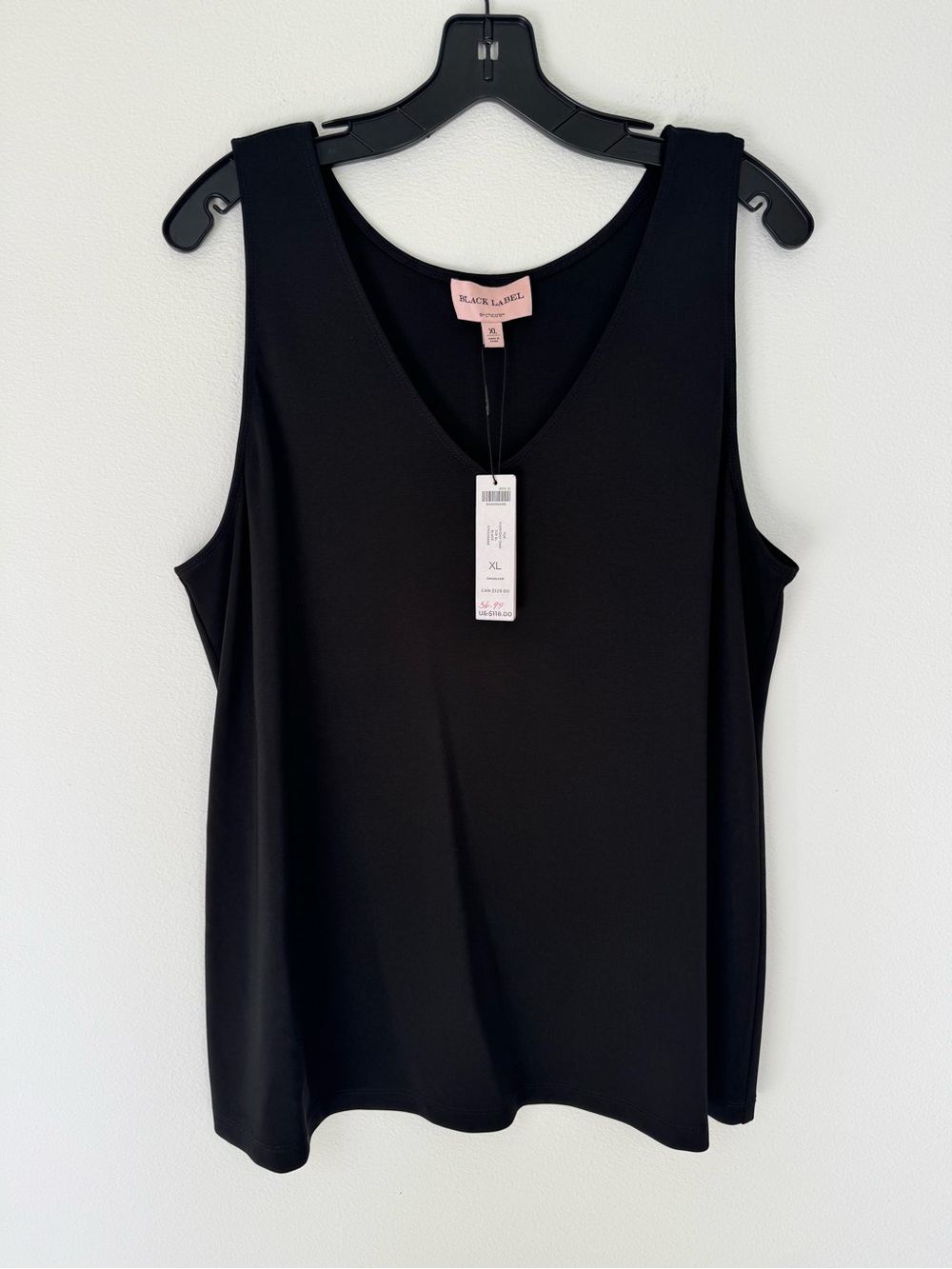 Black Label By Chicos Black V-Neck Sleeveless Tank Top- NWT Size XL
